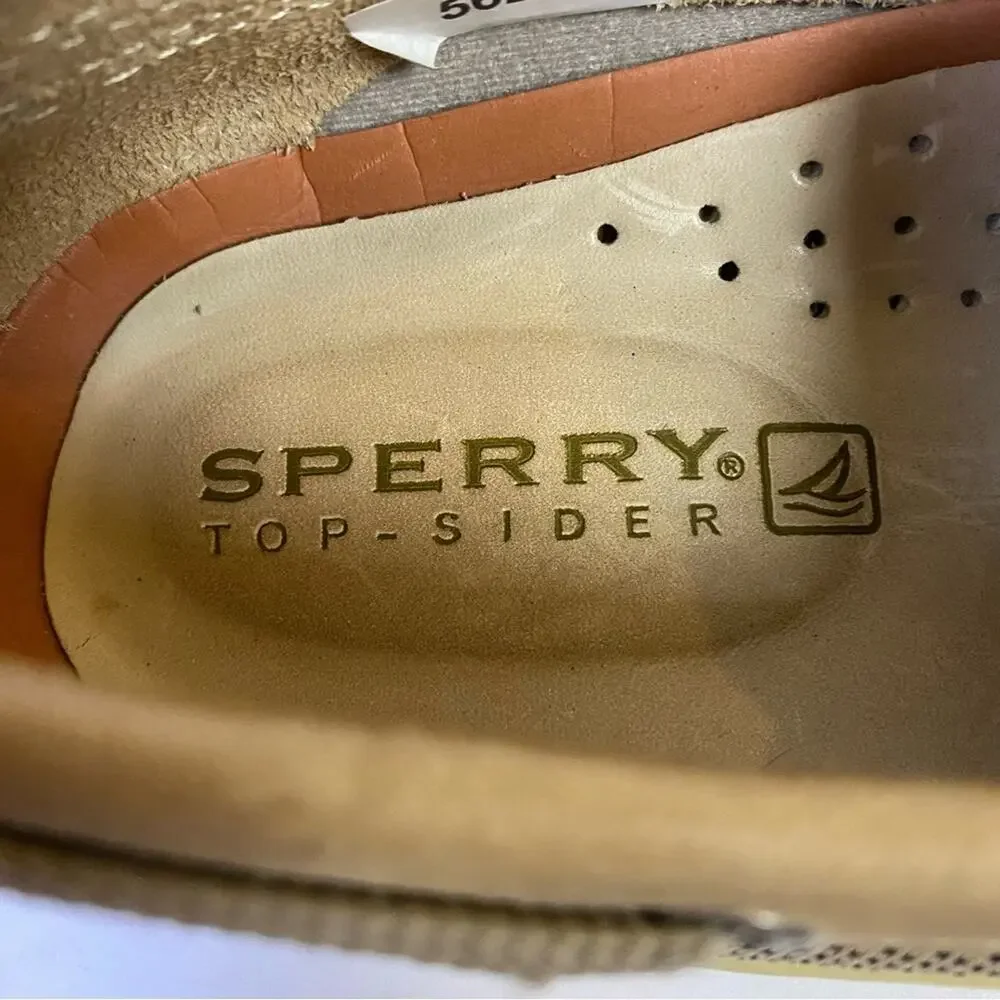 Sperry Top Sider Billfish Tan Leather 3 Eye Slip On Boat Shoes Size 8.5